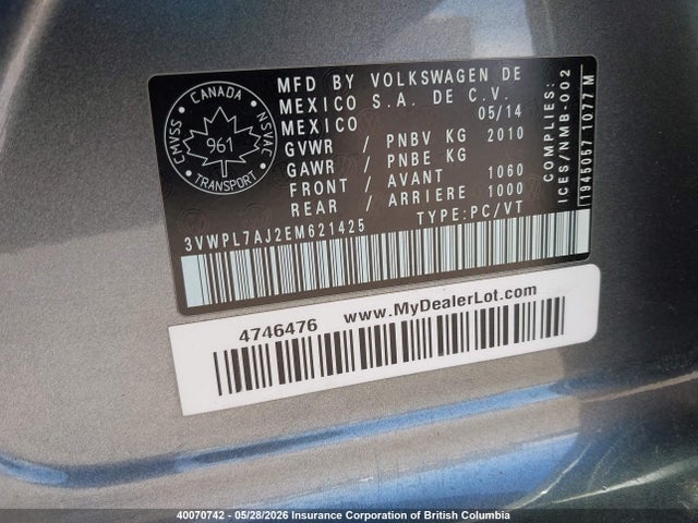 3VWPL7AJ2EM621425 Volkswagen Golf