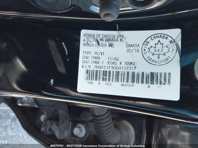 2HGFC1F90GH112317 Honda Civic