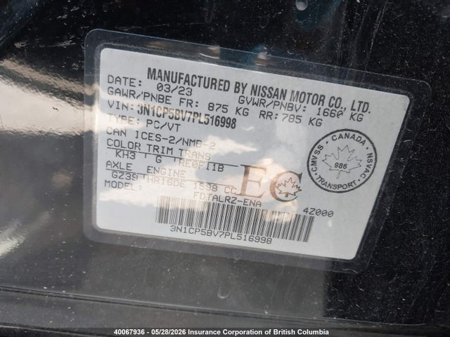Продаж на аукціоні авто 2023 Nissan Kicks S, vin: 3N1CP5BV7PL516998, номер лоту: 40067936