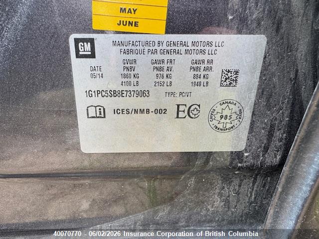 Aukcja sprzedaży 2014 Chevrolet Cruze, vin: 1G1PC5SB8E7379063, numer aukcji: 40070770