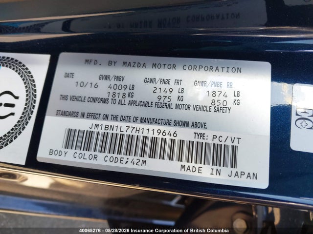 JM1BN1L77H1119646 Mazda 3 TOURING