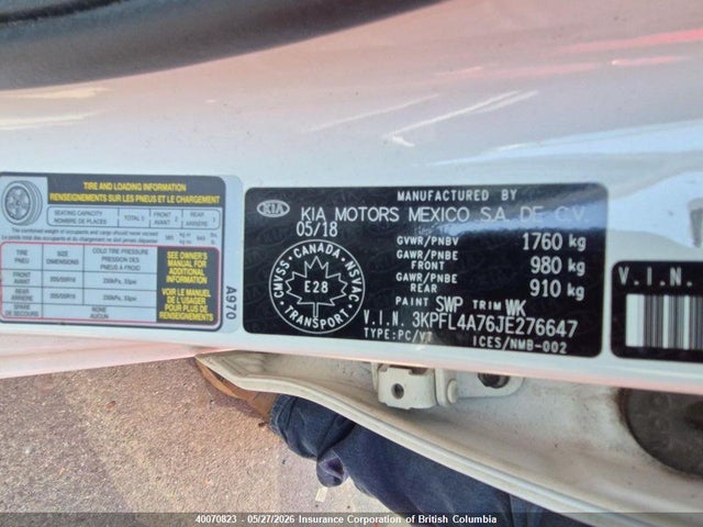 3KPFL4A76JE276647 KIA Forte