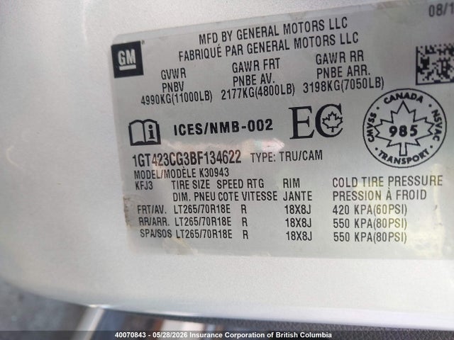 Aukcja sprzedaży 2011 Gmc Sierra 3500hd Sle, vin: 1GT423CG3BF134622, numer aukcji: 40070843
