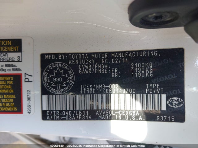 Aukcja sprzedaży 2014 Toyota Camry Hybrid/le/xle, vin: 4T1BD1FK8EU119700, numer aukcji: 40069140
