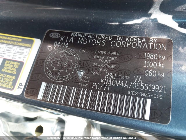 Aukcja sprzedaży 2014 Kia Optima Lx, vin: KNAGM4A70E5519921, numer aukcji: 40069676