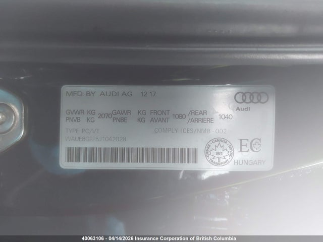 Aukcja sprzedaży 2018 Audi A3 Progressiv, vin: WAUE8GFF5J1042028, numer aukcji: 40063106