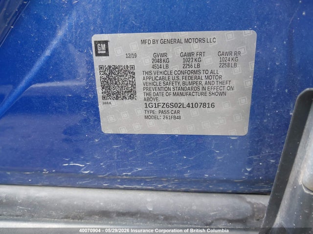 Продаж на аукціоні авто 2020 Chevrolet Bolt Ev Premier, vin: 1G1FZ6S02L4107816, номер лоту: 40070904