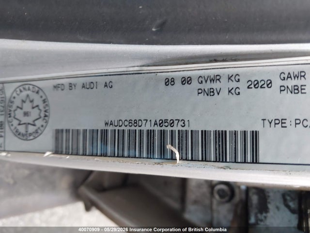 Aukcja sprzedaży 2001 Audi A4, vin: WAUDC68D71A050731, numer aukcji: 40070909