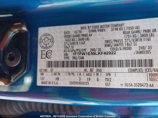 Ford F150 2020 1FTFW1E59LKF42922 Image 9