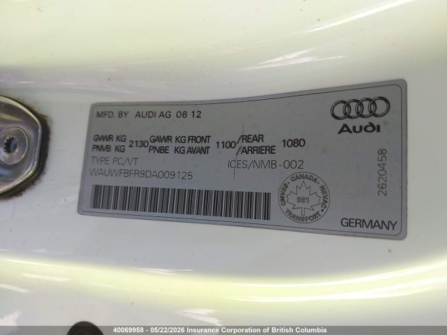 Продажа на аукционе авто 2013 Audi A5 Premium Plus, vin: WAUWFBFR9DA009125, номер лота: 40069958