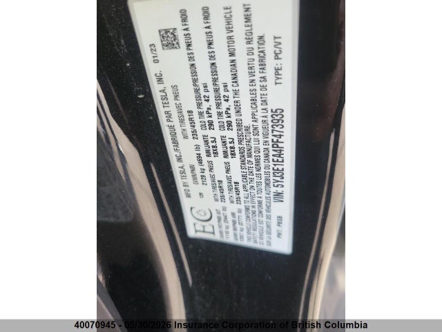 Tesla MODEL 3 2023 5YJ3E1EA4PF473935 Image 5