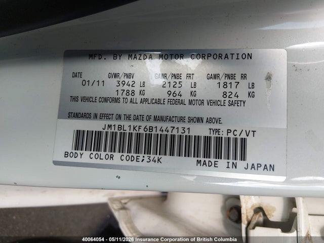 Auction sale of the 2011 Mazda 3 I, vin: JM1BL1KF6B1447131, lot number: 40064054