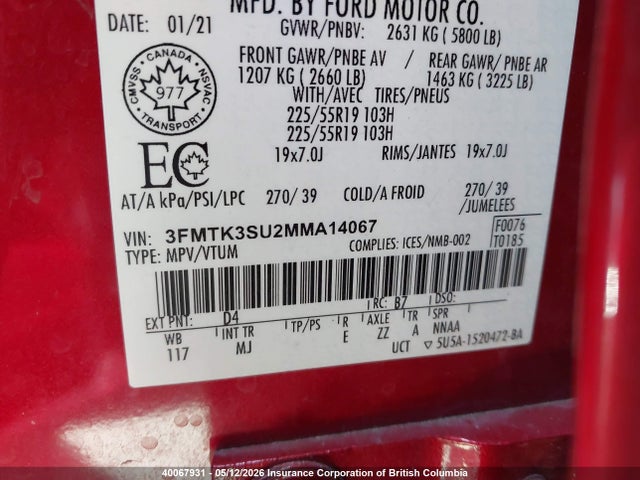 Aukcja sprzedaży 2021 Ford Mustang Mach-e Premium, vin: 3FMTK3SU2MMA14067, numer aukcji: 40067931
