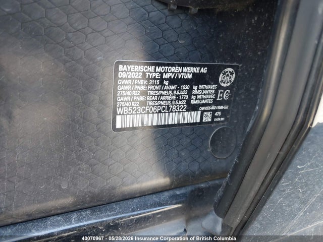 Aukcja sprzedaży 2023 Bmw Ix, vin: WB523CF06PCL78322, numer aukcji: 40070967