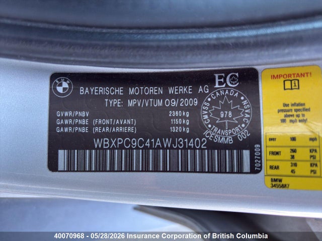 2010 Bmw X3 მანქანა იყიდება აუქციონზე, vin: WBXPC9C41AWJ31402, აუქციონის ნომერი: 40070968
