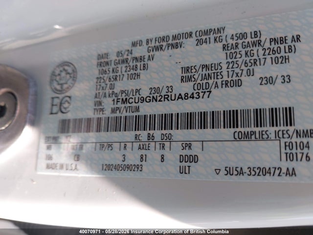 Ford Escape Active 2024 1FMCU9GN2RUA84377 Image 9