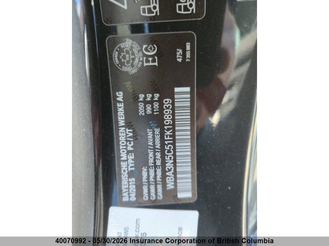 40070992 :رقم المزاد ، WBA3N5C51FK198939 vin ، 2015 Bmw 428i مزاد بيع