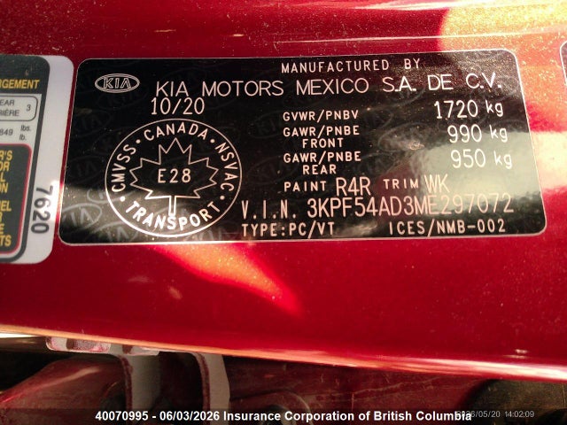 2021 Kia Forte მანქანა იყიდება აუქციონზე, vin: 3KPF54AD3ME297072, აუქციონის ნომერი: 40070995