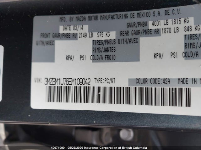 Aukcja sprzedaży 2014 Mazda Mazda3 Gx-sky, vin: 3MZBM1U76EM109042, numer aukcji: 40071000