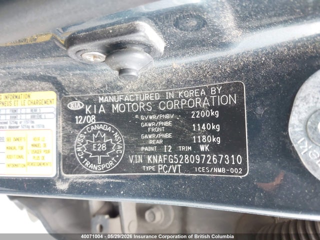 40071004 :رقم المزاد ، KNAFG528097267310 vin ، 2009 Kia Rondo مزاد بيع
