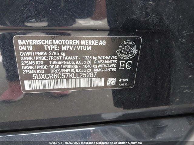 2019 Bmw X5 Xdrive40i მანქანა იყიდება აუქციონზე, vin: 5UXCR6C57KLL25287, აუქციონის ნომერი: 40066775