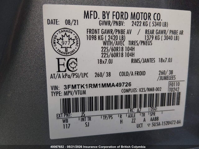 Продажа на аукционе авто 2021 Ford Mustang Mach-e Select, vin: 3FMTK1RM1MMA49726, номер лота: 40067652