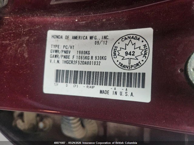 Продаж на аукціоні авто 2013 Honda Accord Sport, vin: 1HGCR2F52DA801032, номер лоту: 40071087