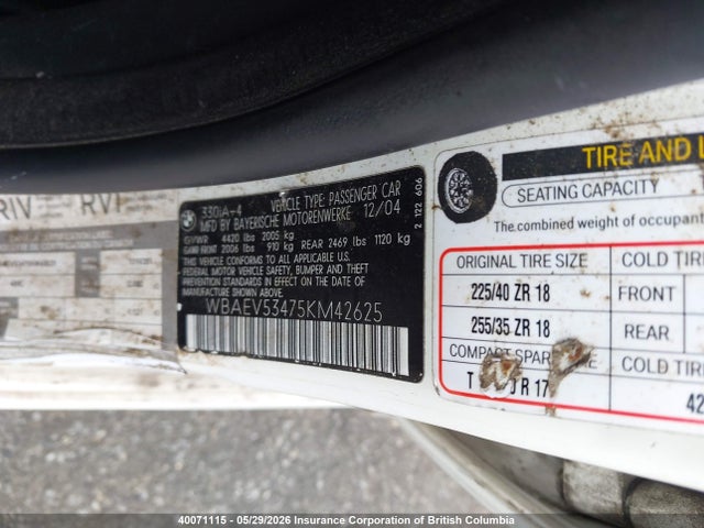Продажа на аукционе авто 2005 Bmw 330i, vin: WBAEV53475KM42625, номер лота: 40071115