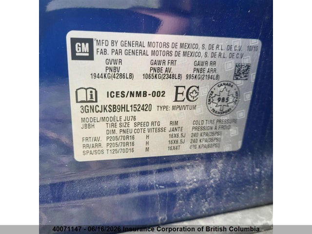 Chevrolet Trax 2017 3GNCJKSB9HL152420 Image 10