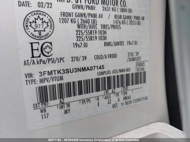 2022 Ford Mustang Mach-e Premium მანქანა იყიდება აუქციონზე, vin: 3FMTK3SU3NMA07145, აუქციონის ნომერი: 40071192