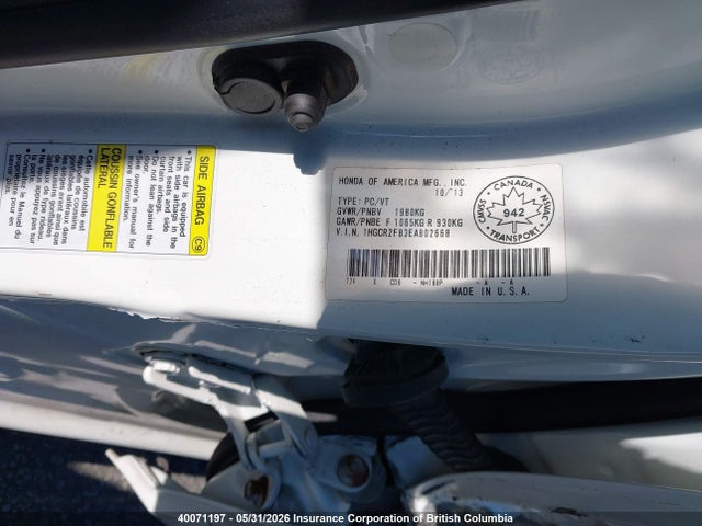 40071197 :رقم المزاد ، 1HGCR2F83EA802668 vin ، 2014 Honda Accord Exl مزاد بيع