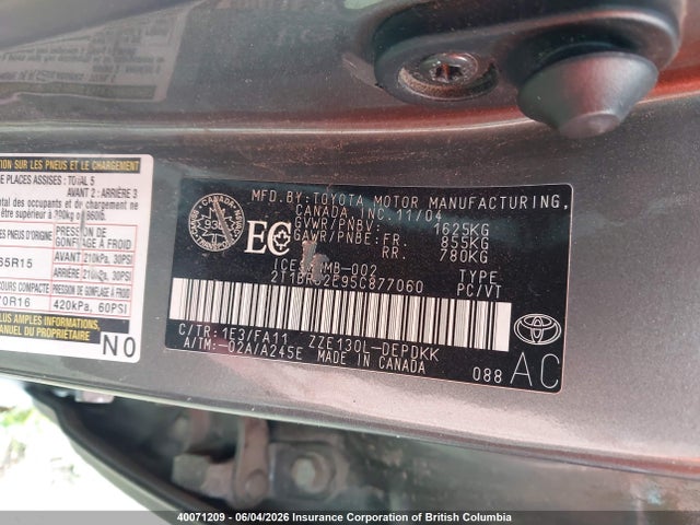 Aukcja sprzedaży 2005 Toyota Corolla Ce/le/s, vin: 2T1BR32E95C877060, numer aukcji: 40071209