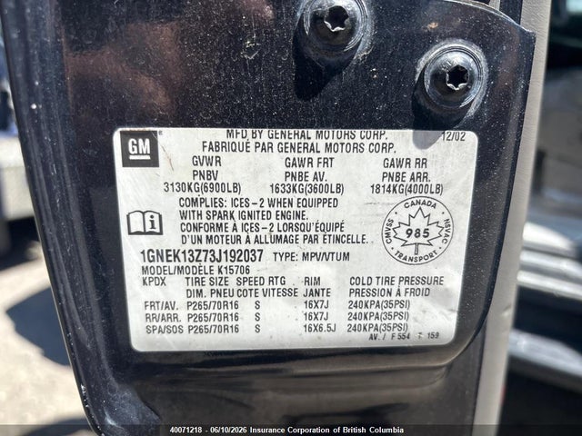 Aukcja sprzedaży 2003 Chevrolet 3500, vin: 1GNEK13Z73J192037, numer aukcji: 40071218