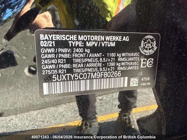 Aukcja sprzedaży 2021 Bmw X3, vin: 5UXTY5C07M9F80266, numer aukcji: 40071243