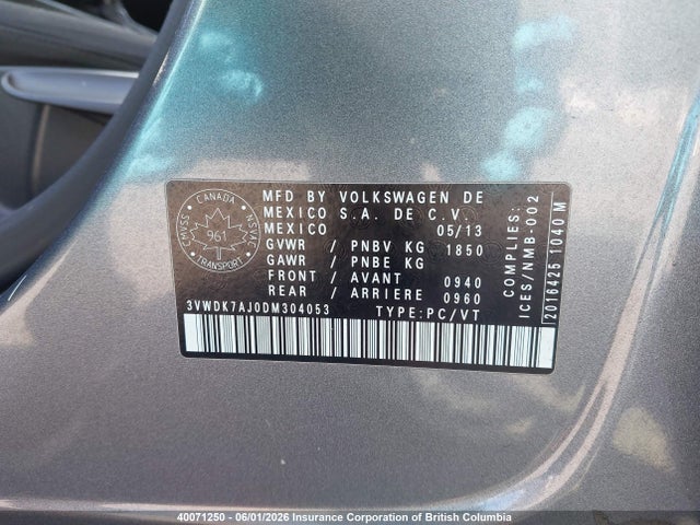 Aukcja sprzedaży 2013 Volkswagen Jetta, vin: 3VWDK7AJ0DM304053, numer aukcji: 40071250