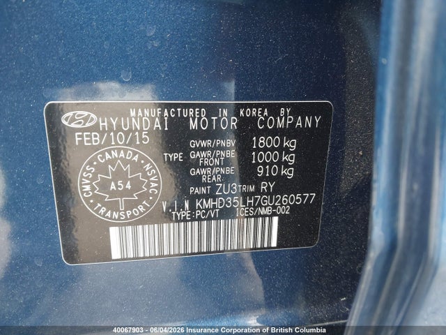 Aukcja sprzedaży 2016 Hyundai Elantra Gt, vin: KMHD35LH7GU260577, numer aukcji: 40067903