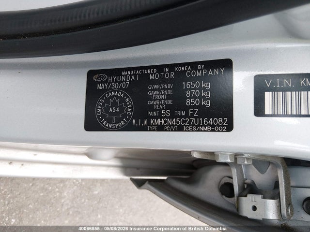 Aukcja sprzedaży 2007 Hyundai Accent Gls, vin: KMHCN45C27U164082, numer aukcji: 40066855