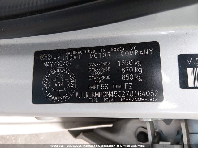 Aukcja sprzedaży 2007 Hyundai Accent Gls, vin: KMHCN45C27U164082, numer aukcji: 40066855