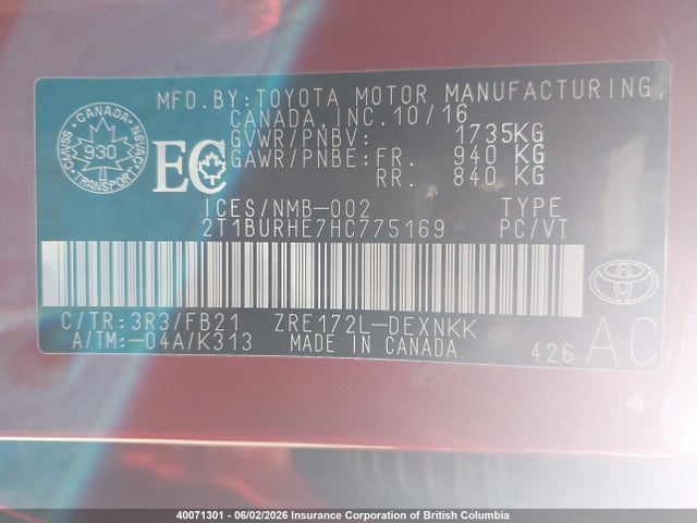Продаж на аукціоні авто 2017 Toyota Corolla Le, vin: 2T1BURHE7HC775169, номер лоту: 40071301