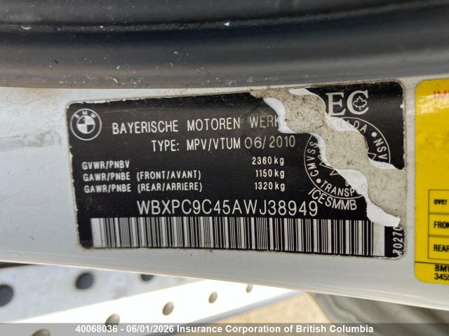 2010 Bmw X3 Xdrive30i მანქანა იყიდება აუქციონზე, vin: WBXPC9C45AWJ38949, აუქციონის ნომერი: 40068036
