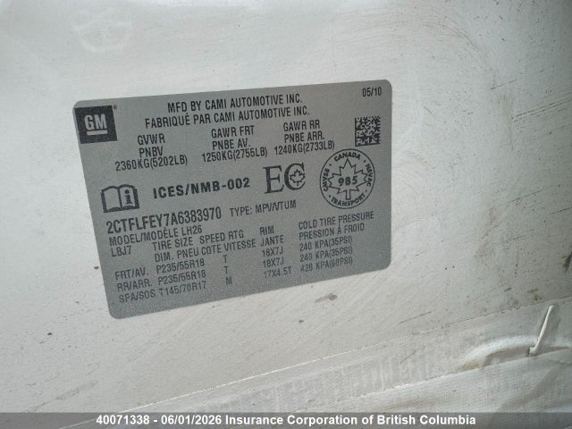 Aukcja sprzedaży 2010 Gmc Terrain Slt, vin: 2CTFLFEY7A6383970, numer aukcji: 40071338