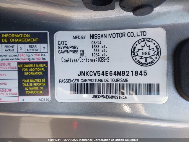 Aukcja sprzedaży 2004 Infiniti G35, vin: JNKCV54E64M821845, numer aukcji: 40071341