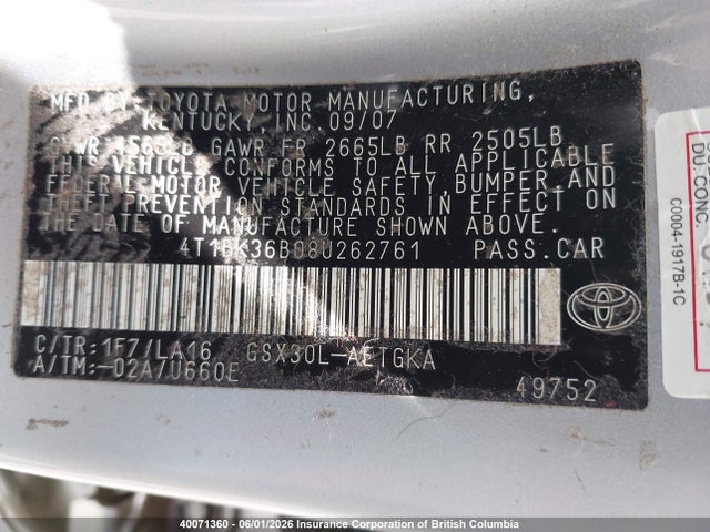 Продаж на аукціоні авто 2008 Toyota Avalon Xls, vin: 4T1BK36B08U262761, номер лоту: 40071360