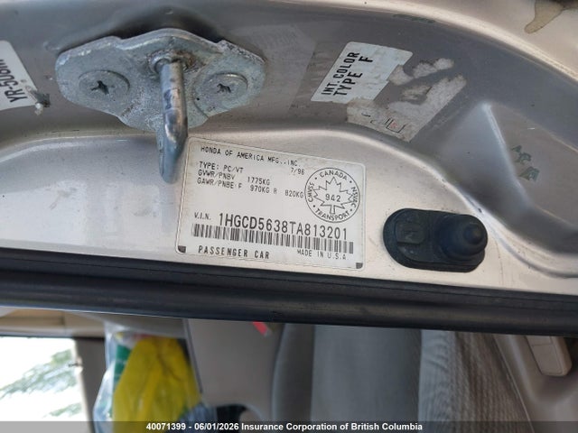 Продаж на аукціоні авто 1996 Honda Accord Lx/ex, vin: 1HGCD5638TA813201, номер лоту: 40071399