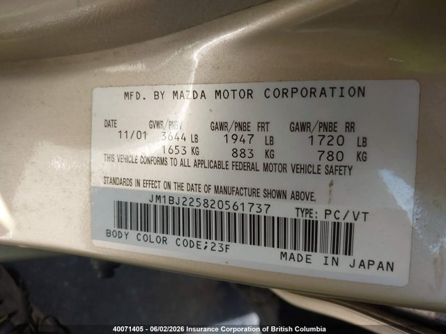 Aukcja sprzedaży 2002 Mazda Protege Dx/lx/es, vin: JM1BJ225820561737, numer aukcji: 40071405