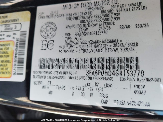 Ford FUSION SE 2016 3FA6P0HD4GR153770 Image 9