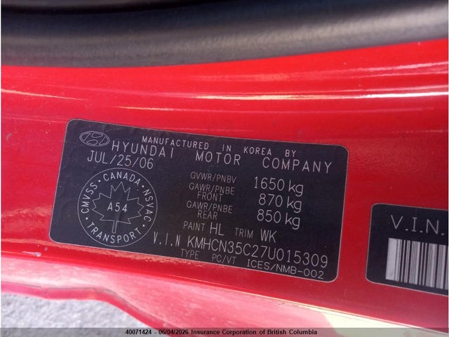 Aukcja sprzedaży 2007 Hyundai Accent Gs, vin: KMHCN35C27U015309, numer aukcji: 40071424