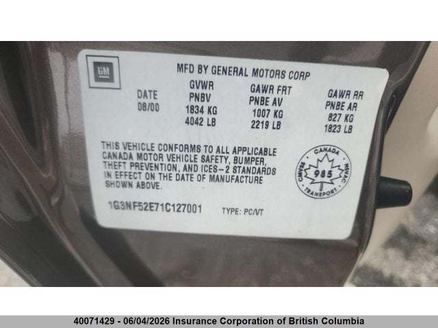 2001 Oldsmobile Alero მანქანა იყიდება აუქციონზე, vin: 1G3NF52E71C127001, აუქციონის ნომერი: 40071429