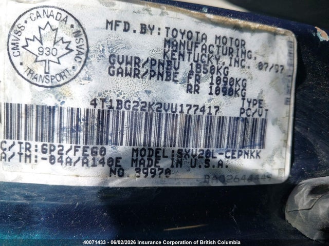 Продажа на аукционе авто 1997 Toyota Camry, vin: 4T1BG22K2VU177417, номер лота: 40071433