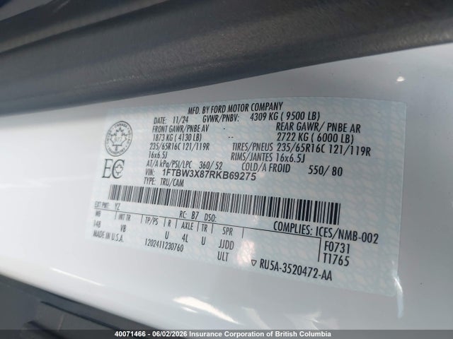 Продажа на аукционе авто 2024 Ford Transit T-350, vin: 1FTBW3X87RKB69275, номер лота: 40071466